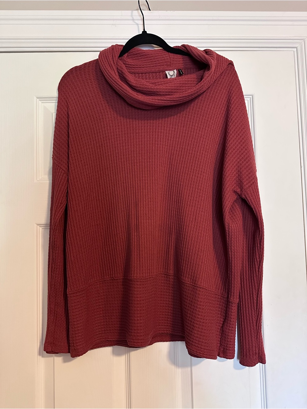 Akemi + Kin from Anthropologie Burnt Orange Waffle Knit Cowl Neck Sweater